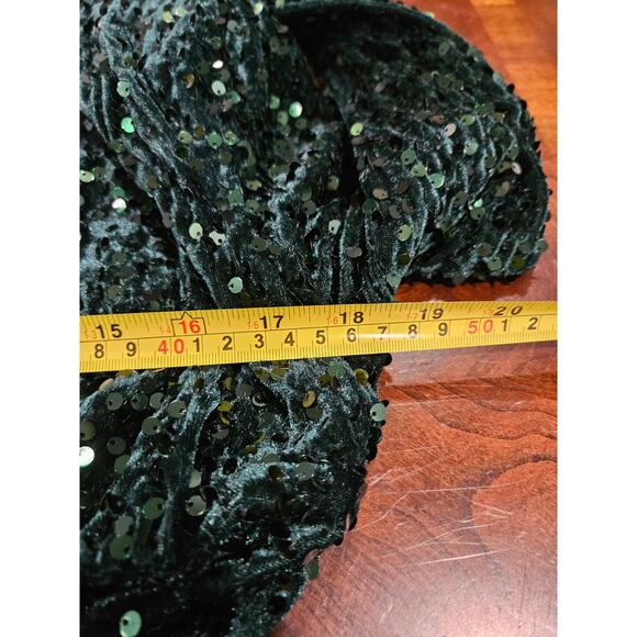 Faeristy Green Sequin Velvet Ruched Gown Dress Maxi Size L Deep V Wrap - Picture 7 of 9